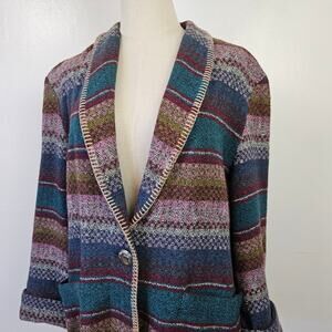 Vintage David Paul Southwestern Stripe Blanket Blazer M Burgundy‎ Teal Grey